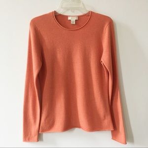 100% Cashmere Roll Hem Autumn Pumpkin Orange Long Sleeve Sweater - (M)